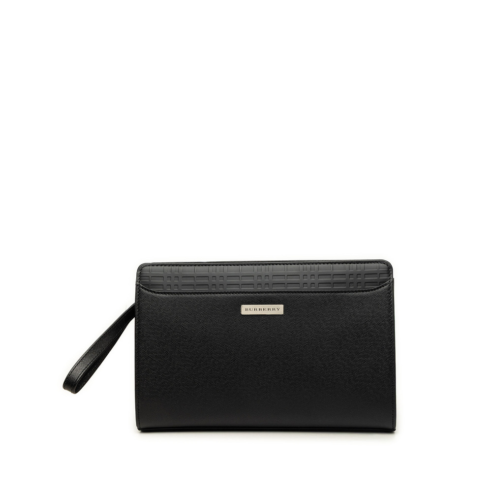 Pre-Loved Burberry Check Embossed Leather Trimmed Clutch